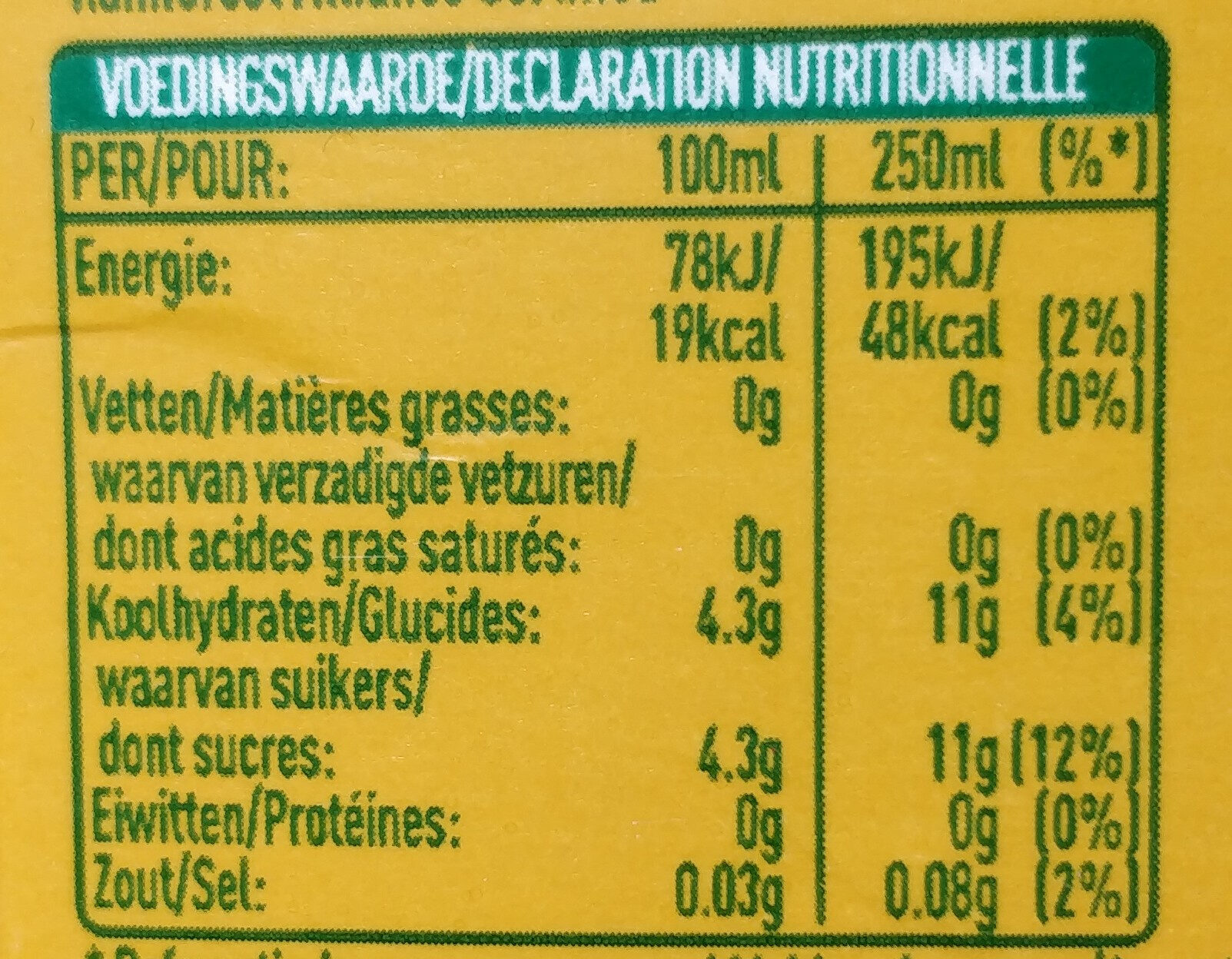 Fuze tea green tea mango chamomile - Tableau nutritionnel - nl