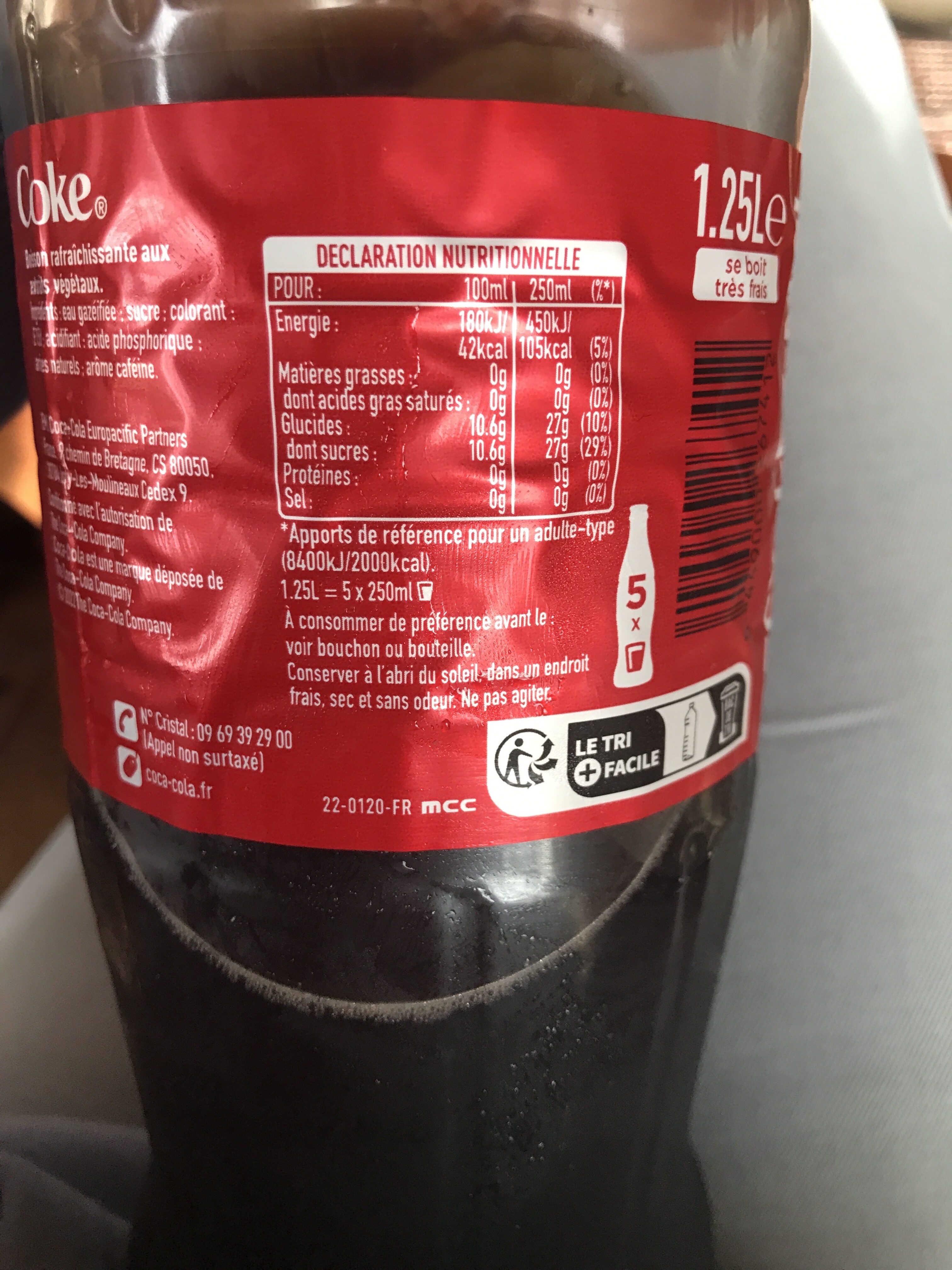 Coca Cola gout original - Näringsfakta - fr