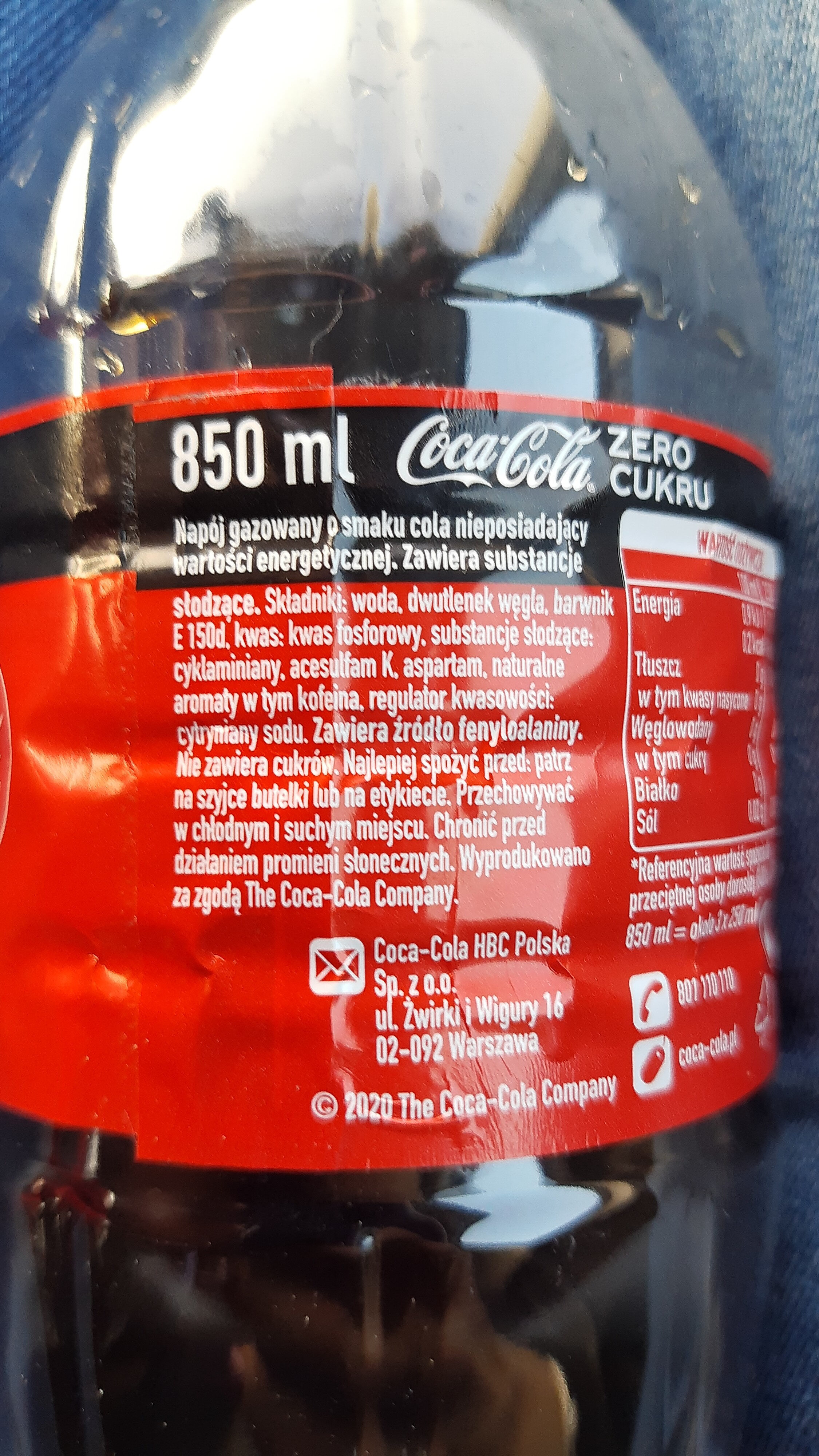 coca cola zero 0.85 - Składniki