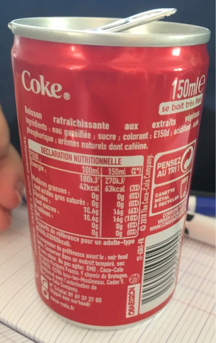Coke Can 150ml - Tableau nutritionnel