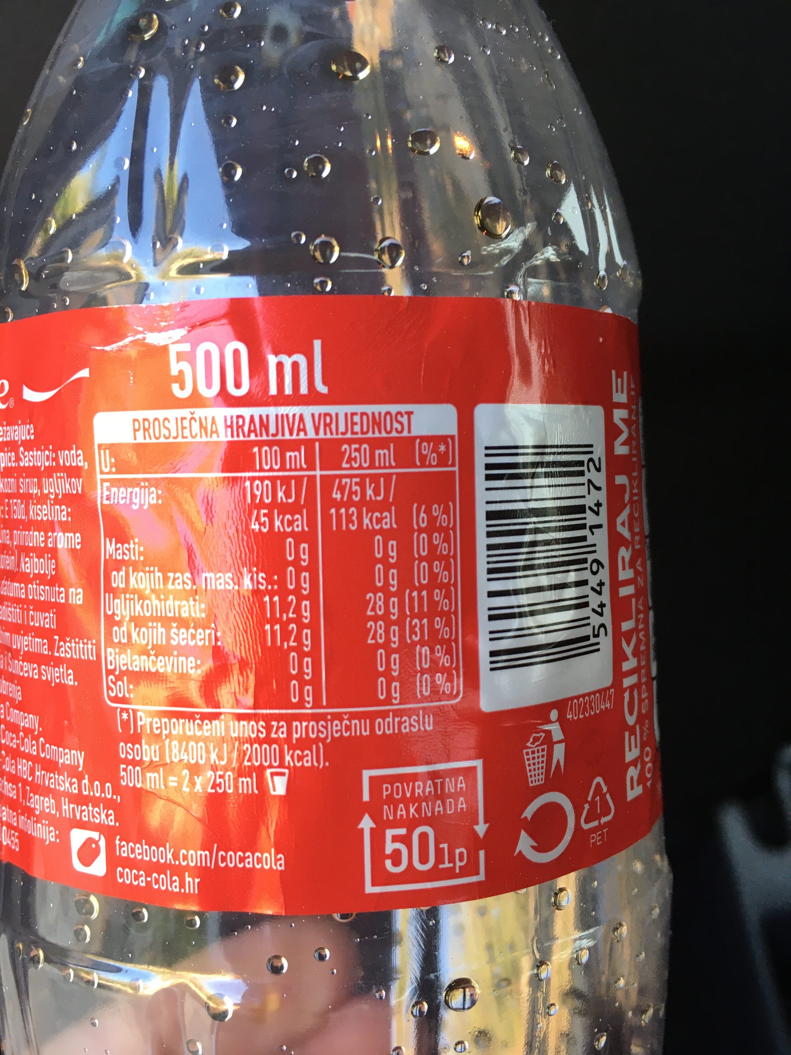 Coca Cola - Nutrition facts