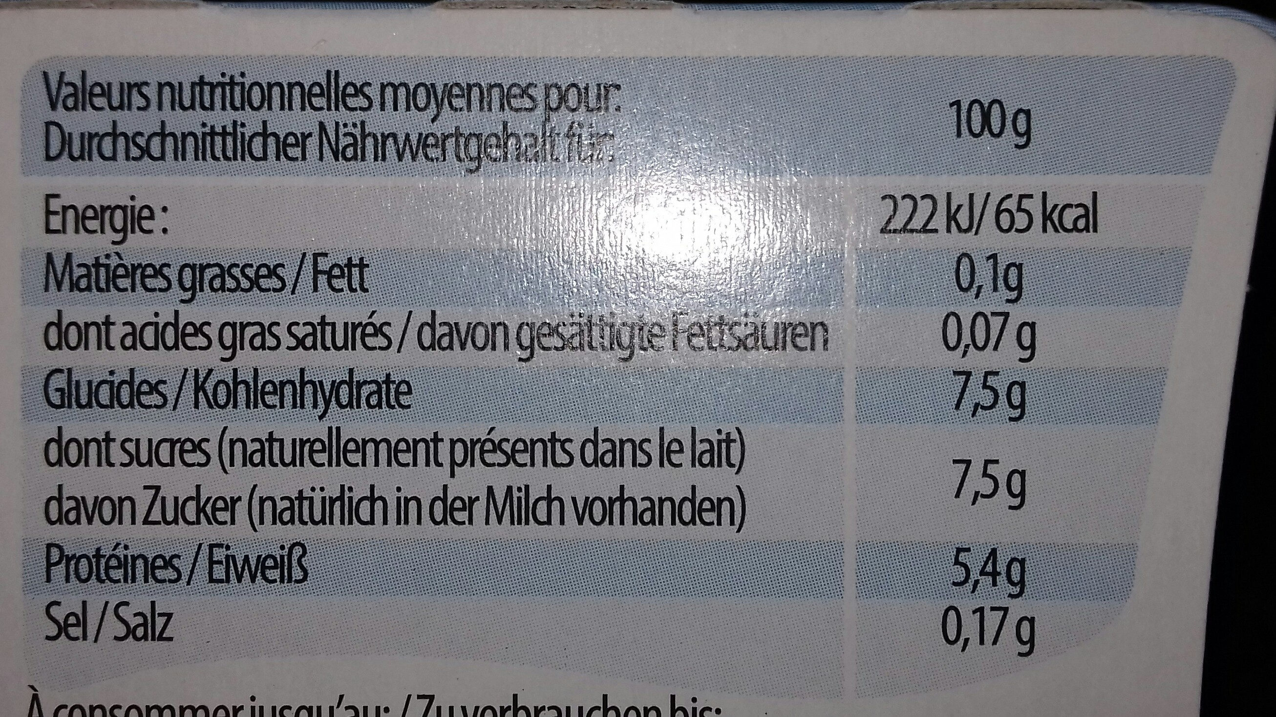 Yaourt du luxembourg nature 0,1% m.g. - Tableau nutritionnel