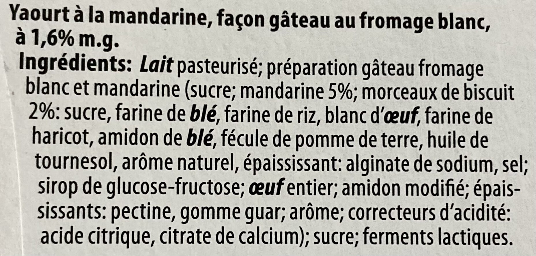 Yaourt du Luxembourg - Fromage blanc avec mandarine - Ingrédients