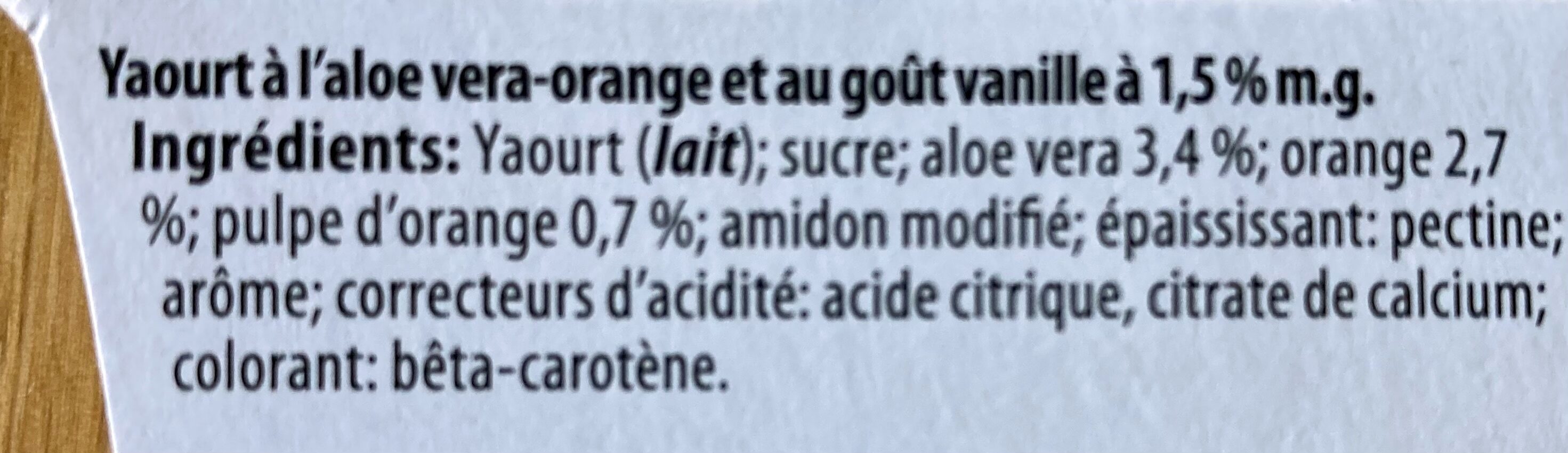 Yaourt du luxembourg - Aloe Vera Orange - Ingrédients