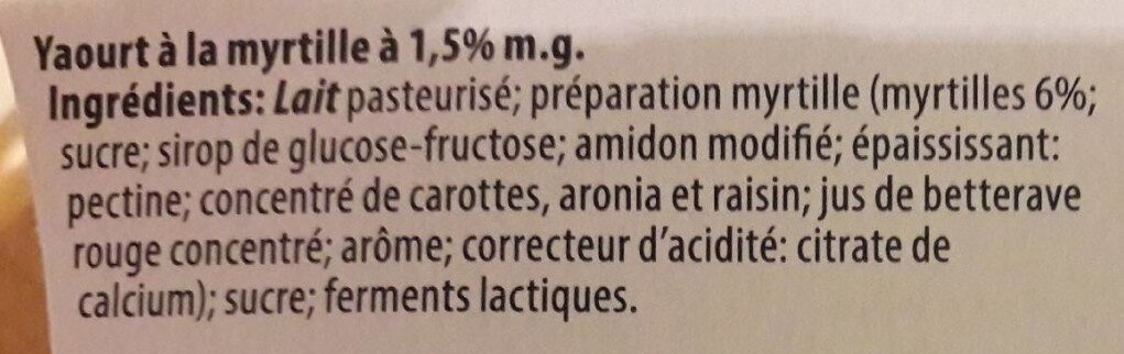Yaourt aux myrtilles - Ingrédients
