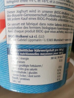Bio-Joghurt Fraises - Tableau nutritionnel