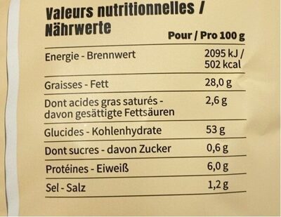 Let'z  chips . Sel de Guérande - Tableau nutritionnel