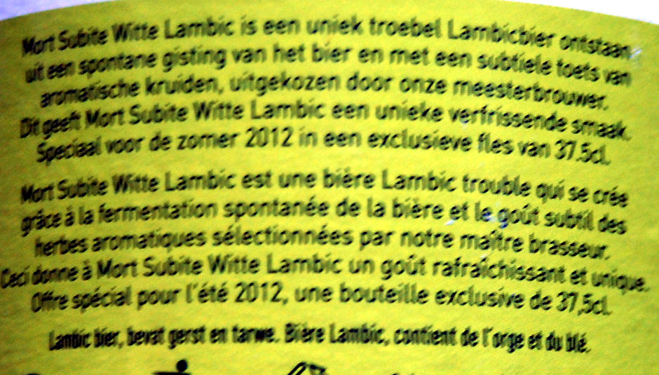White lambic - Eté 2012 - Ingredients - fr