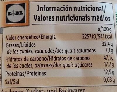 Bio Organic Cacahuete y Anarcado Galletas de Avena - Informació nutricional - es