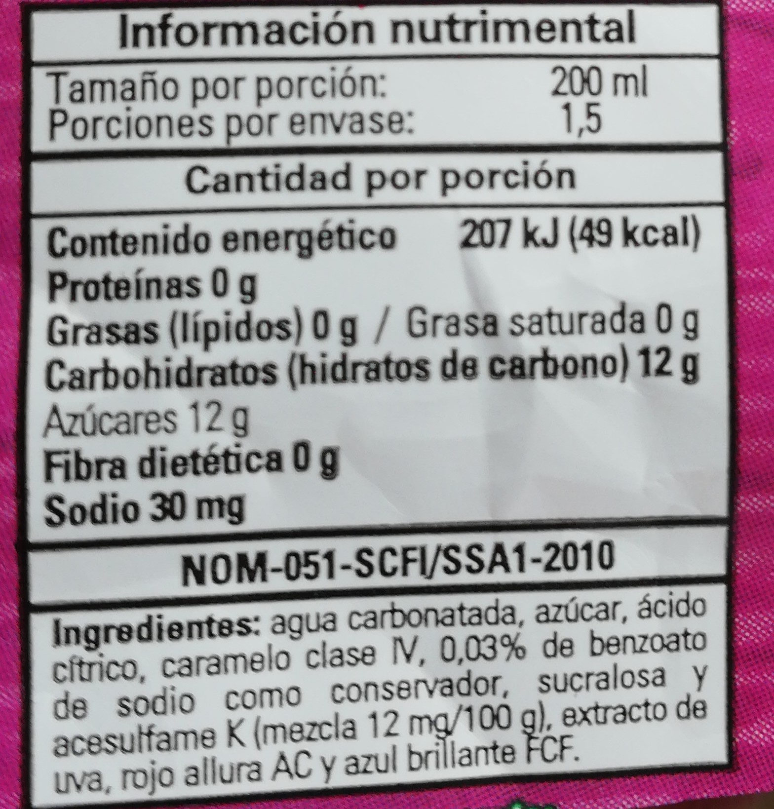 Pato Pascual Uva - Informació nutricional - es