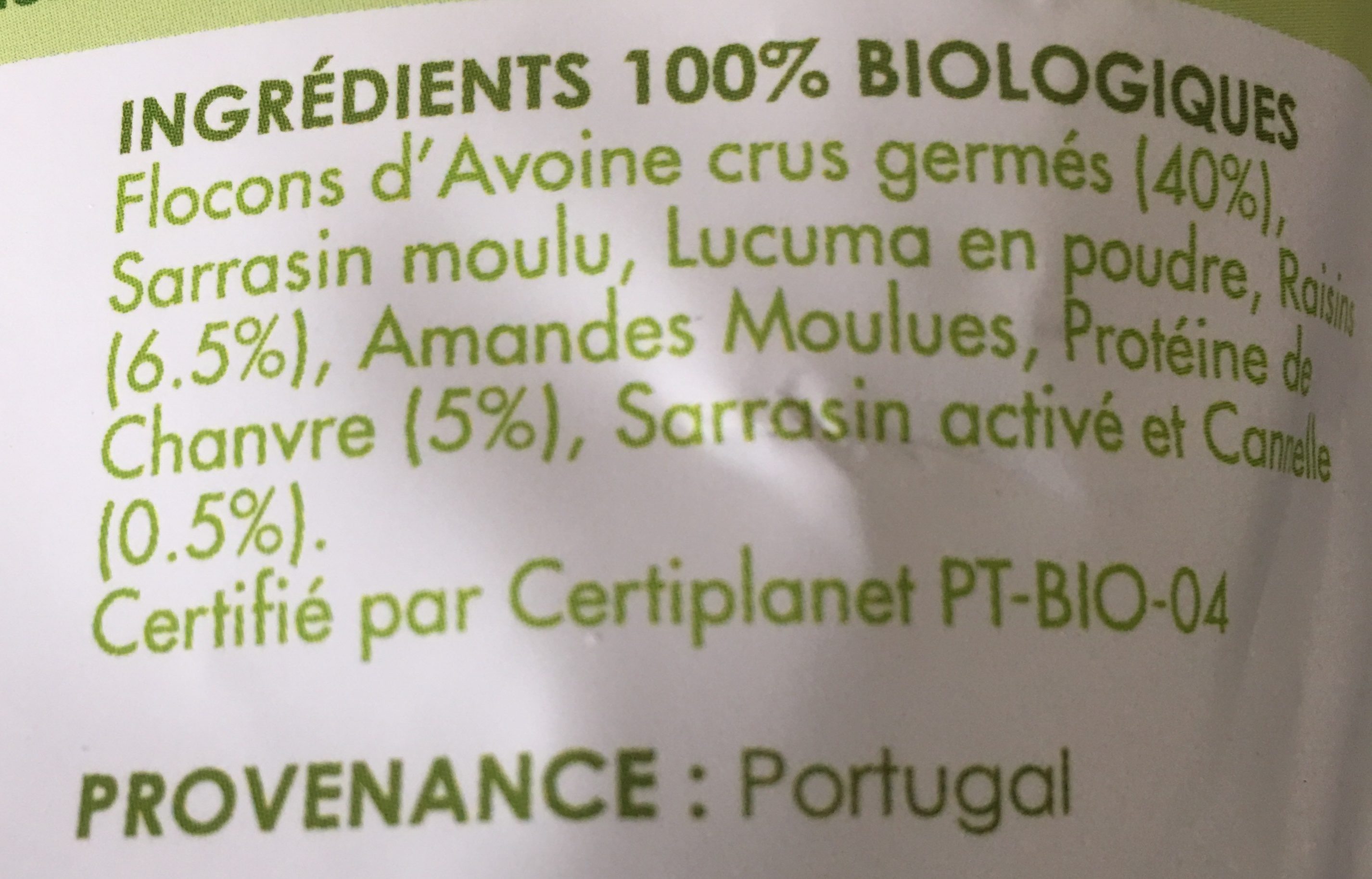 Avoine Germée Chanvre & Raisins Secs Bio - 400 G - Iswari - Ingredients - fr