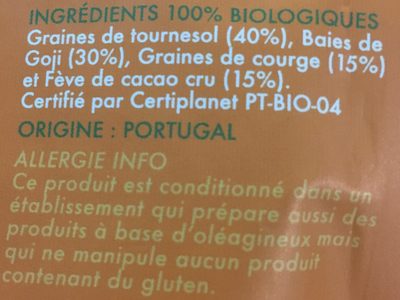 Graines De Sagesse Goji, Tournesol, Courge & Fèves De Cacao Bio - 150 G - Iswari - Ingredients - fr