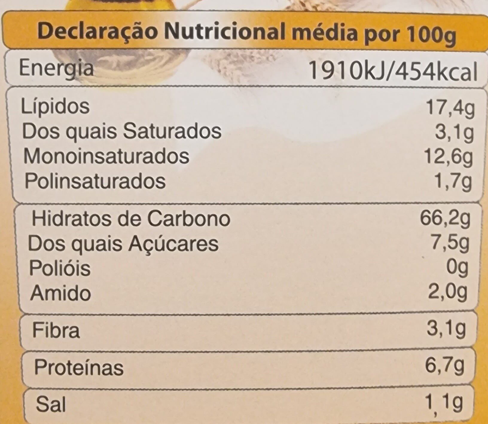 Biscoitos Espelta & Azeite - حقائق غذائية - pt