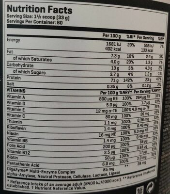 Xtreme whey - Nutrition facts - fr