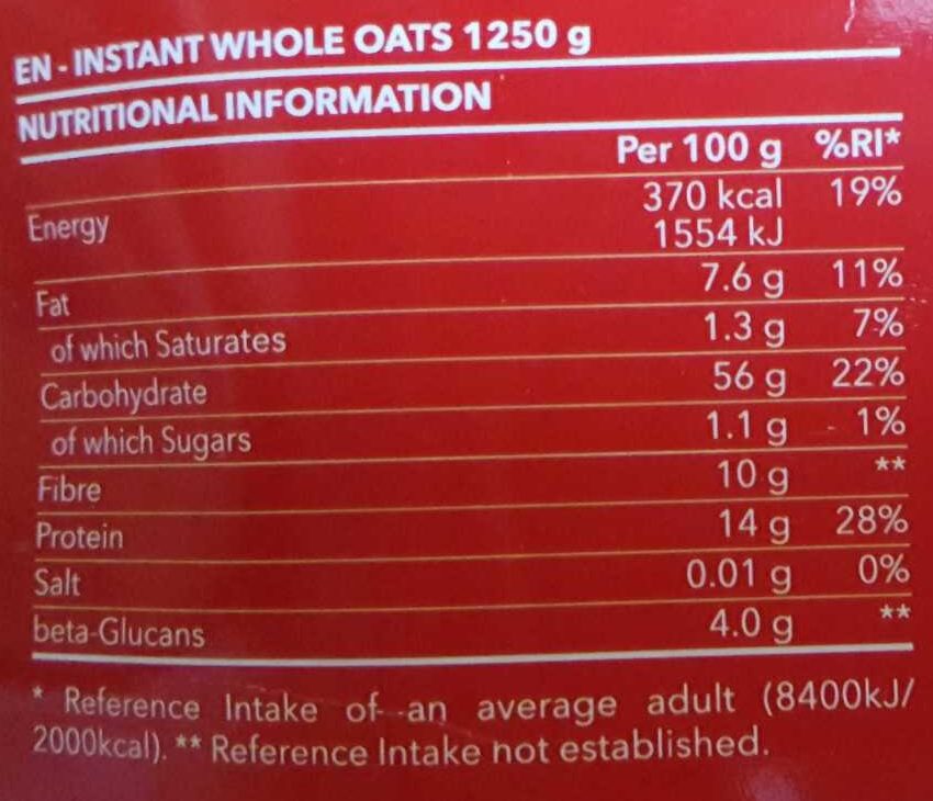 Instant whole oats natural - حقائق غذائية - fr