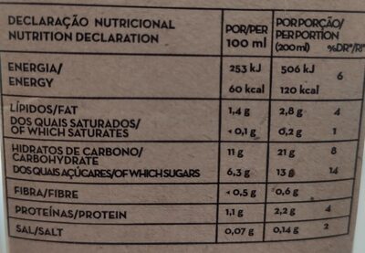 Bebida biológica Quinoa - Dados nutricionais