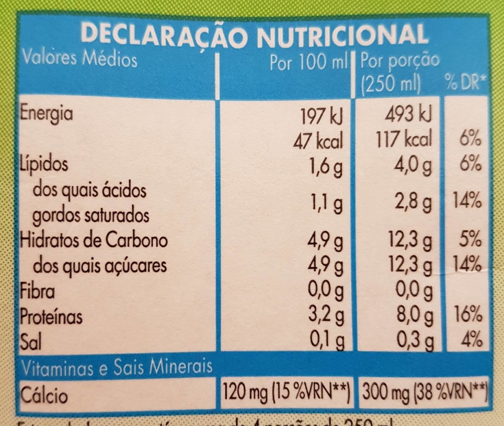 Leite UHT Meio Gordo - Nutrition facts