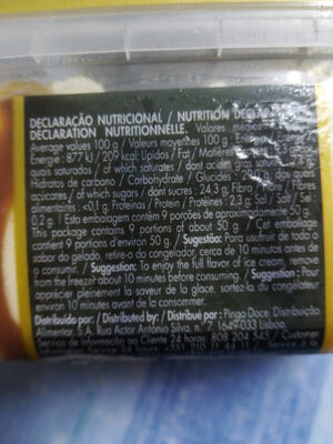 Gelado Caramelo - Nutrition facts - pt