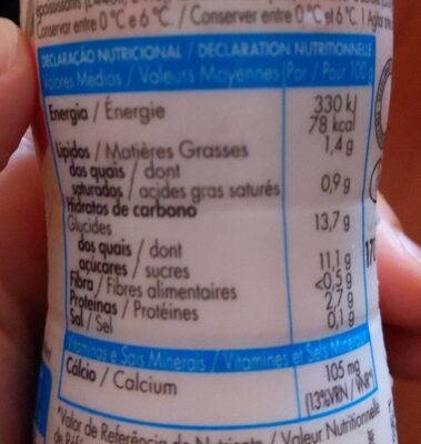 Iogurte morango banana - Dados nutricionais