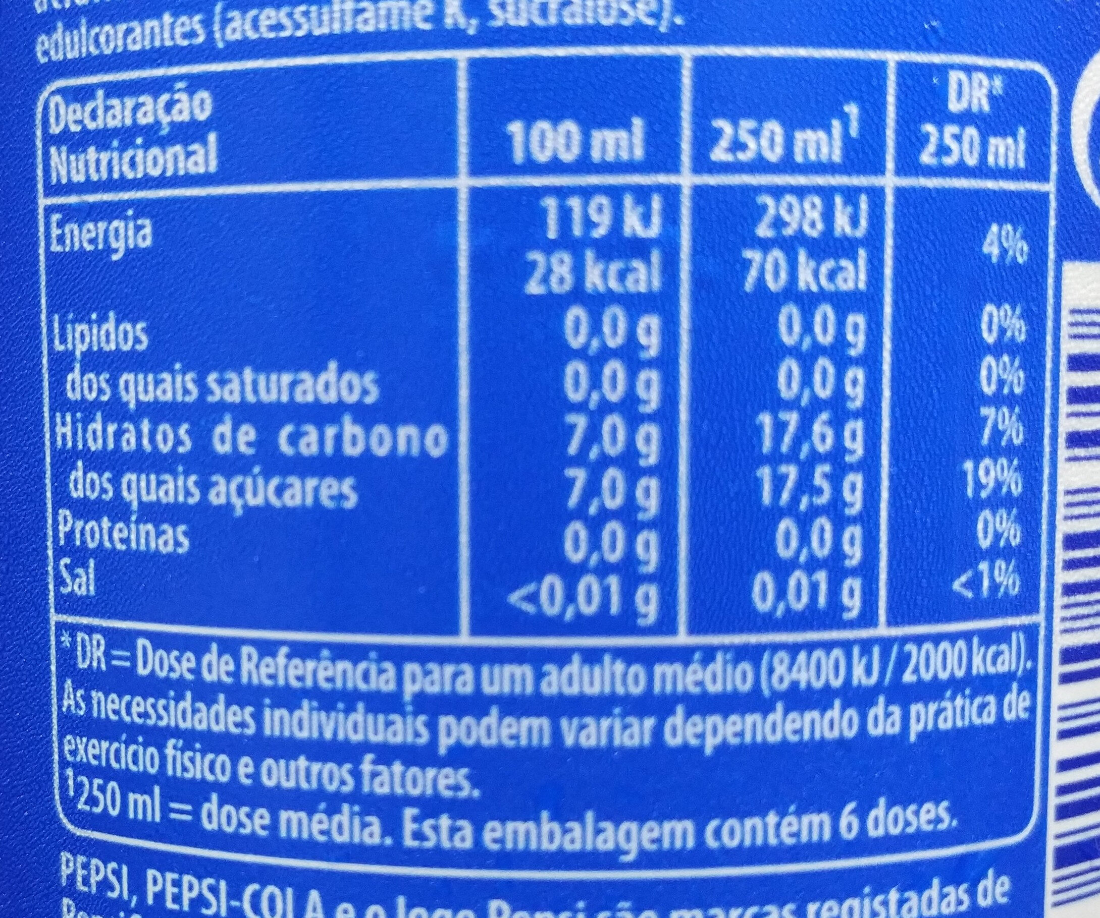 Pepsi - Tableau nutritionnel - pt