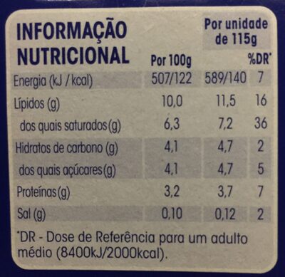 Iogurte Grego Natural - Tableau nutritionnel - pt