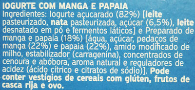 Iogurte Grego Manga Papaia - Ingredients