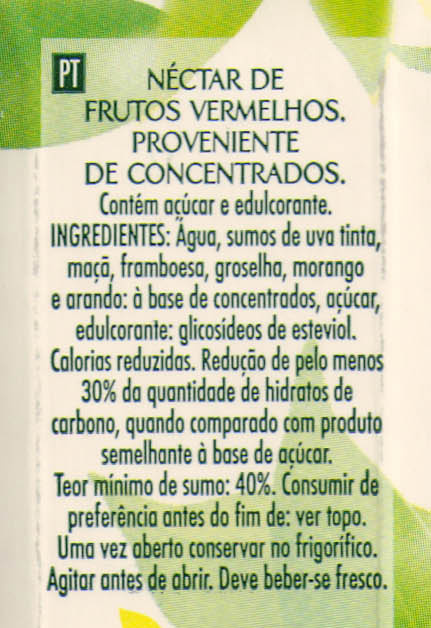 Compal Vital Frutos Vermelhos - Ingrédients - pt