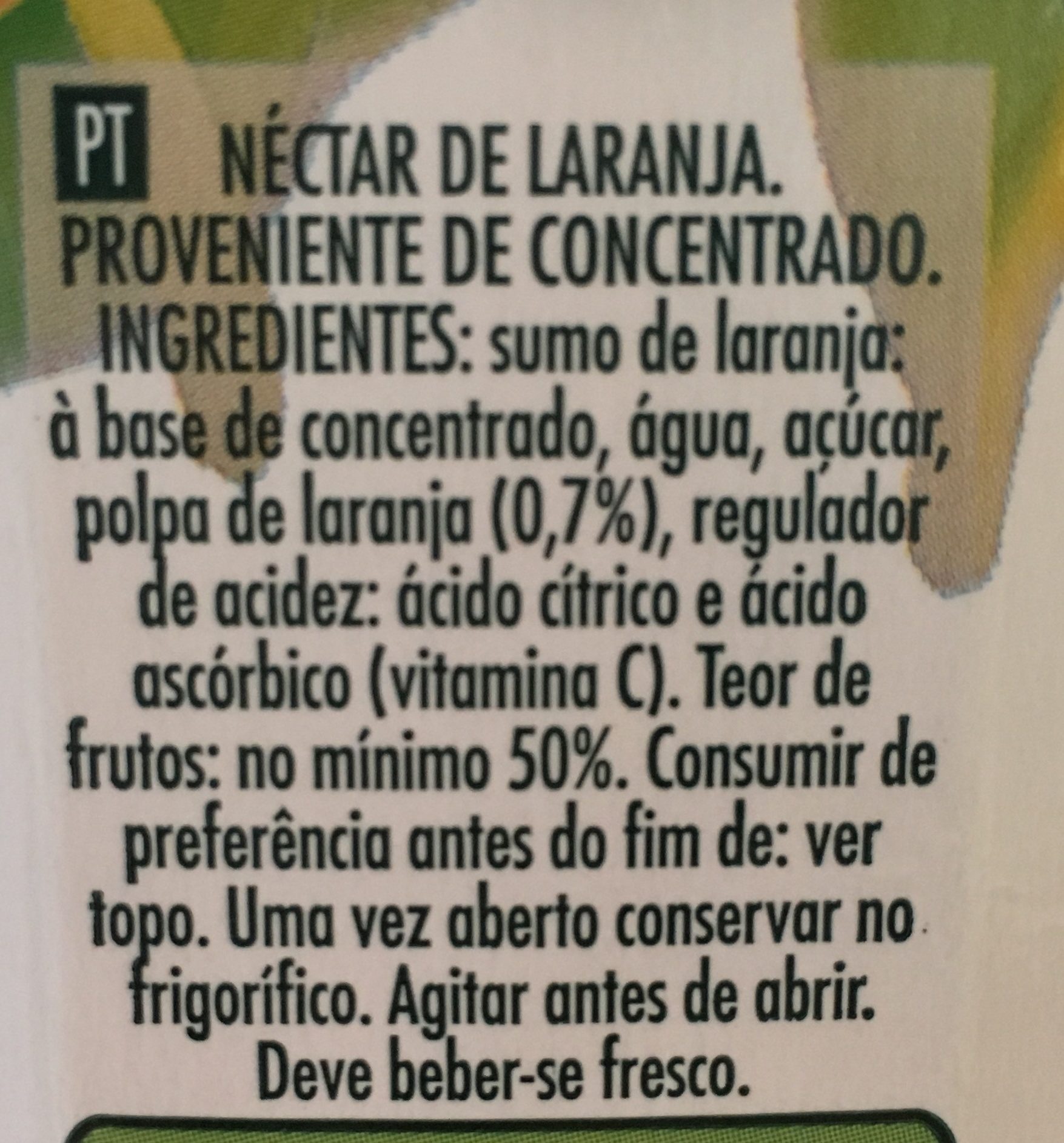 Compal Clássico Néctar Laranja - Ingredientes