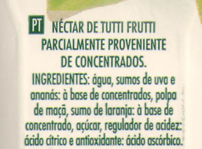Néctar tutti frutti clássico - Ingredientes