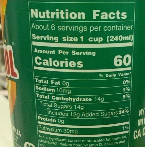 Sumol - Nutrition facts