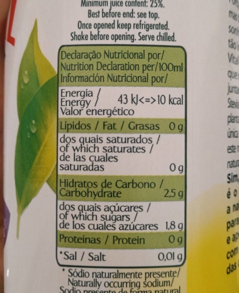 Light Equilíbrio Manga Maracujá - Dados nutricionais