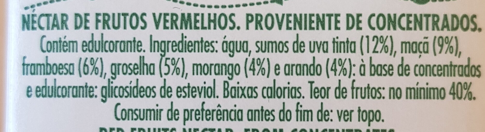 Vital Frutos Vermelhos - Ingredientes