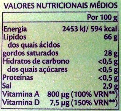 Vaqueiro - Dados nutricionais