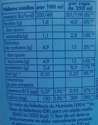 Leite Pasteurizado Fresco Meio Gordo - Tableau nutritionnel - pt