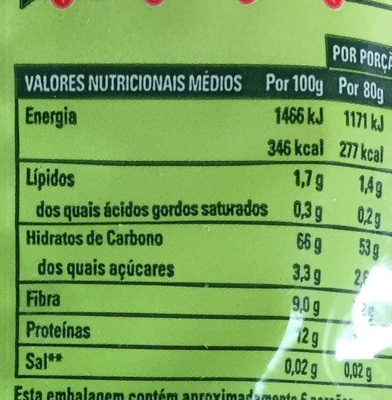 Búzios Integrais Especial Saladas - Tableau nutritionnel