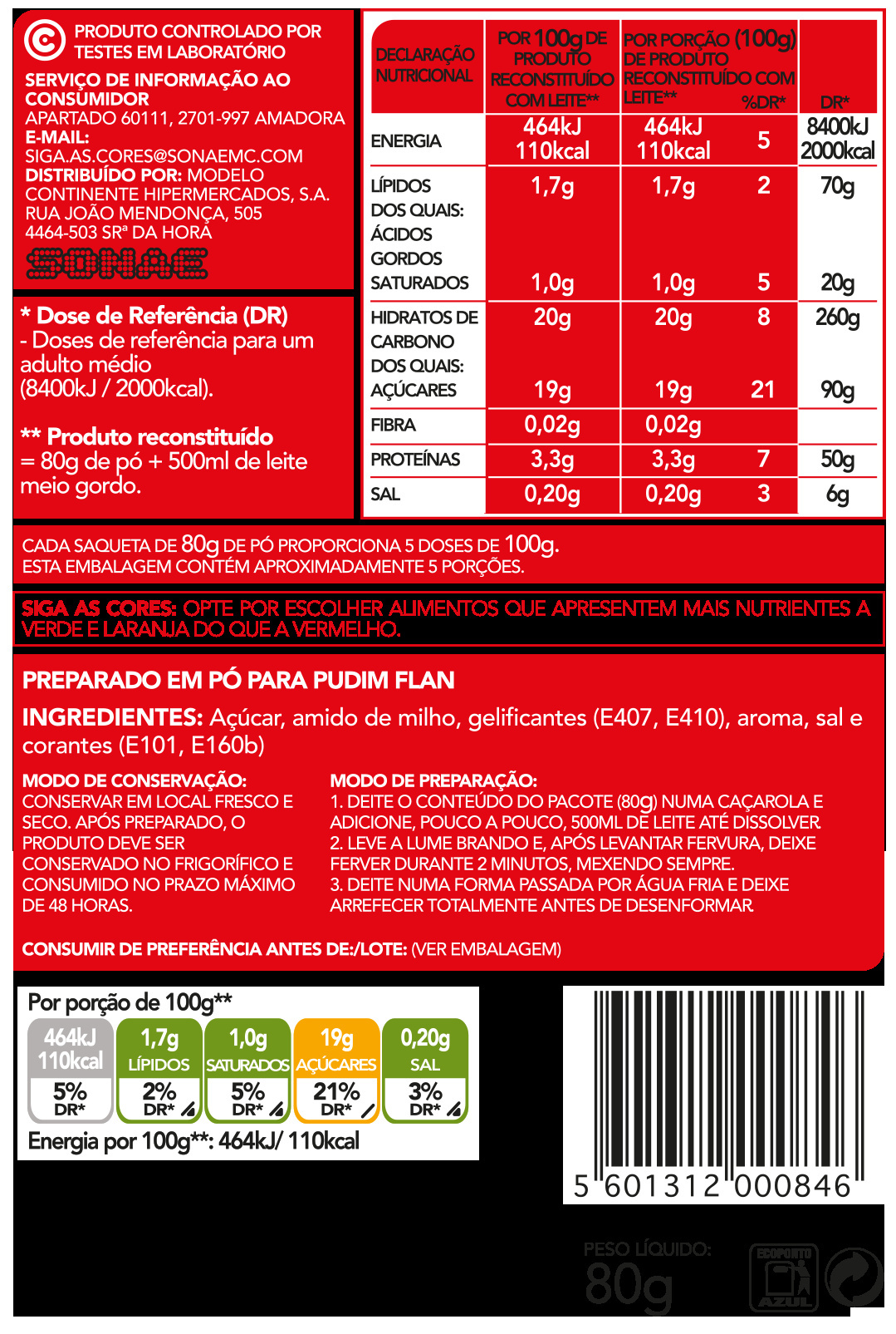 Pudim Flan - Nutrition facts - pt