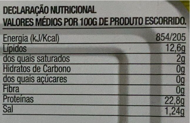 Atum em Óleo Vegetal - Tableau nutritionnel