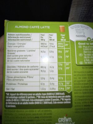 Almond Caffé Latte - حقائق غذائية - es
