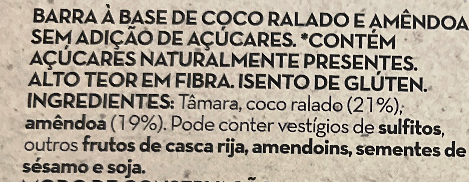 Barras Cruas Coco & Amêndoa - Ingredienser - pt