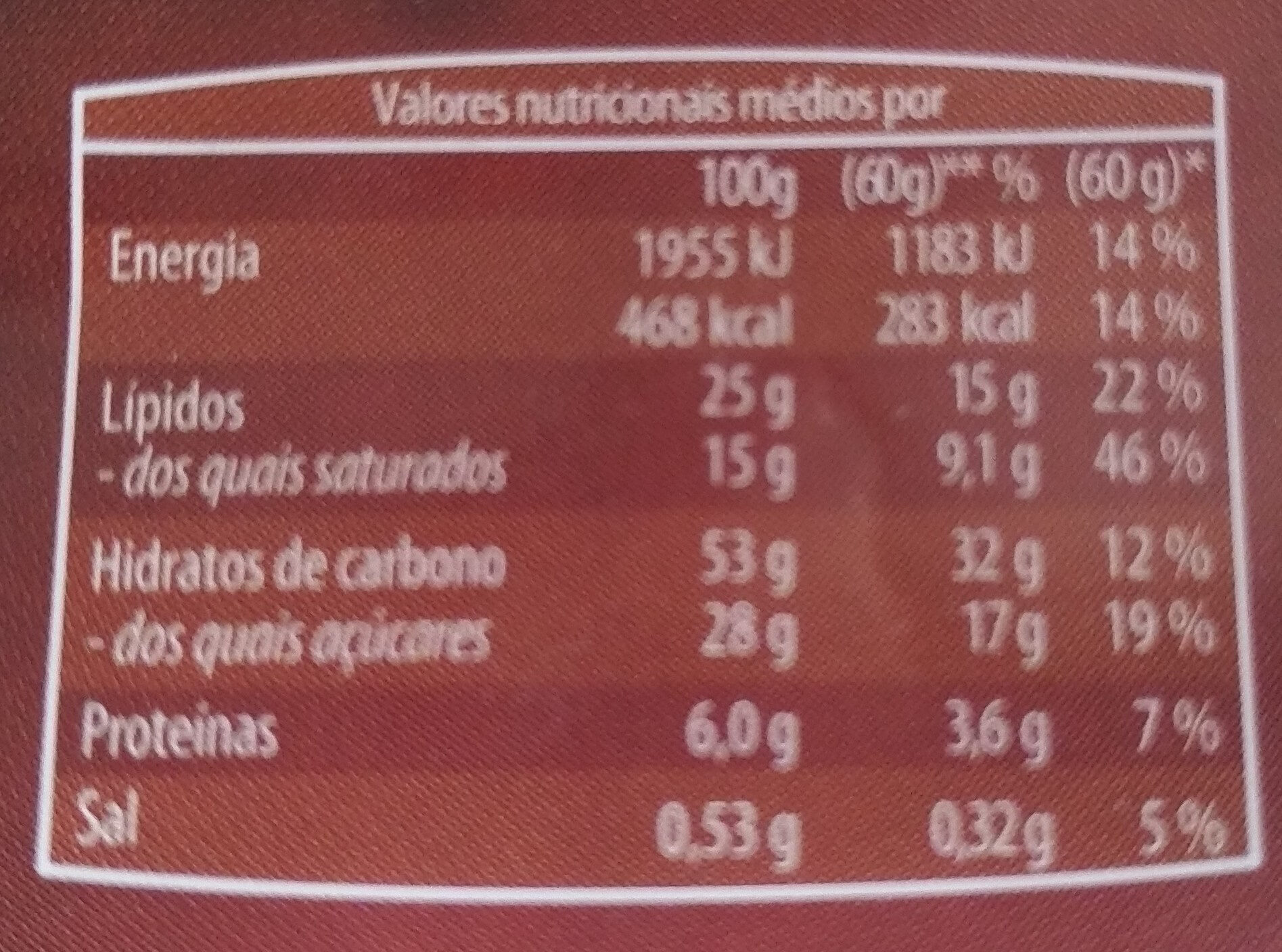 5 Waffles com Cobertura de Cacau - Tableau nutritionnel - pt
