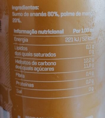 Ananás e manga - Dados nutricionais