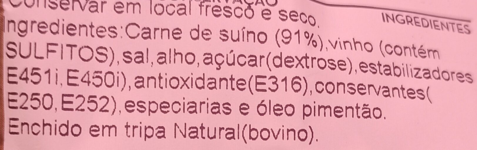 Chouriço Arganil - Ingredients - pt