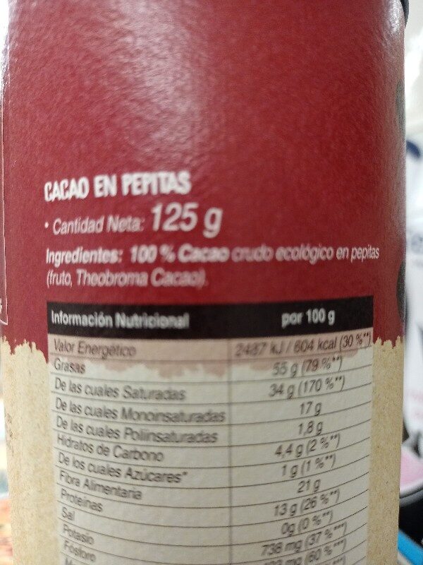 Cacao en pepitas - Ingredients - es