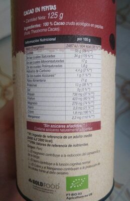 Cacao en pepitas - Informació nutricional - es