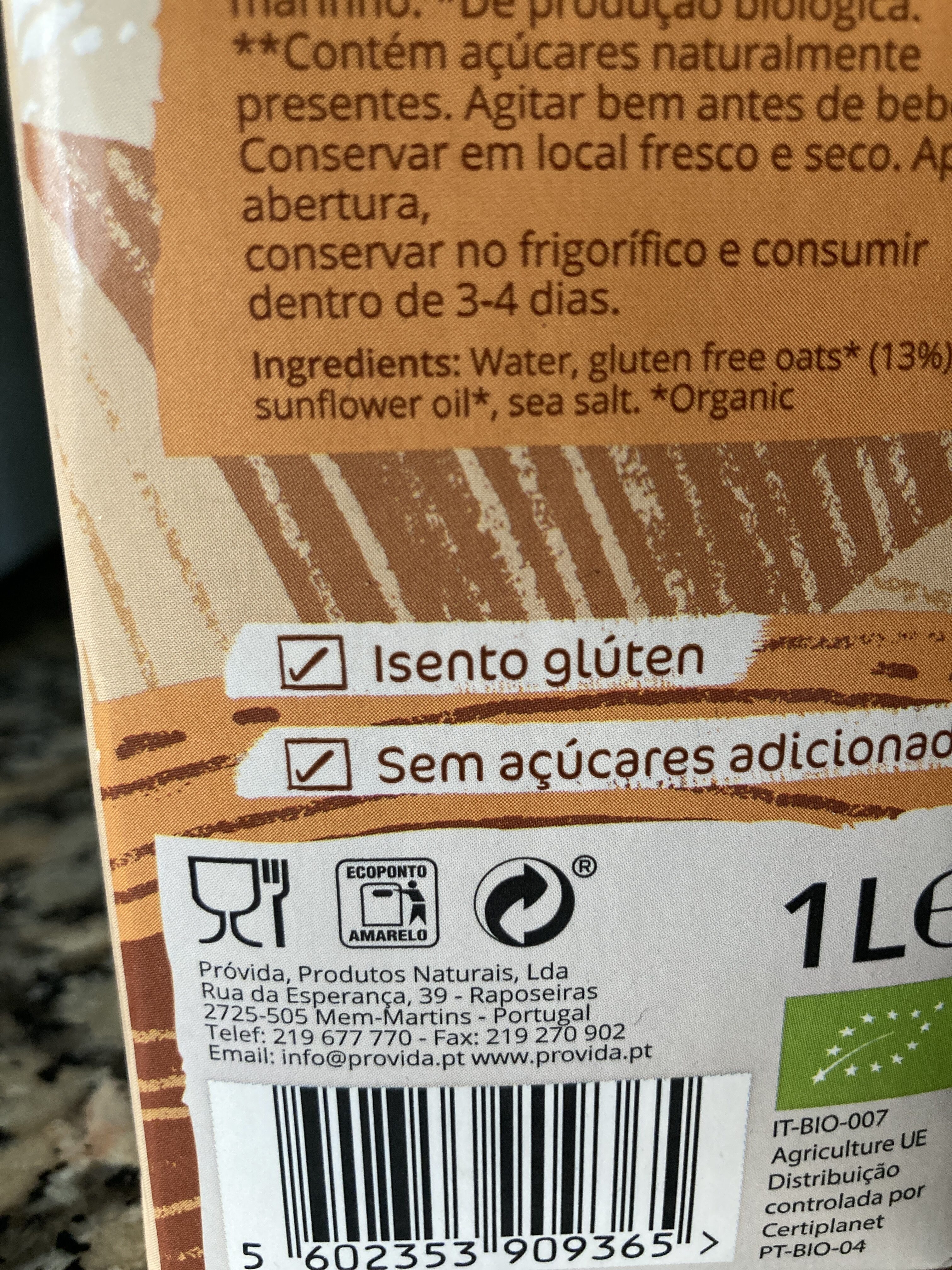 Organic gluten free oat drink - Instruction de recyclage et/ou informations d'emballage - pt