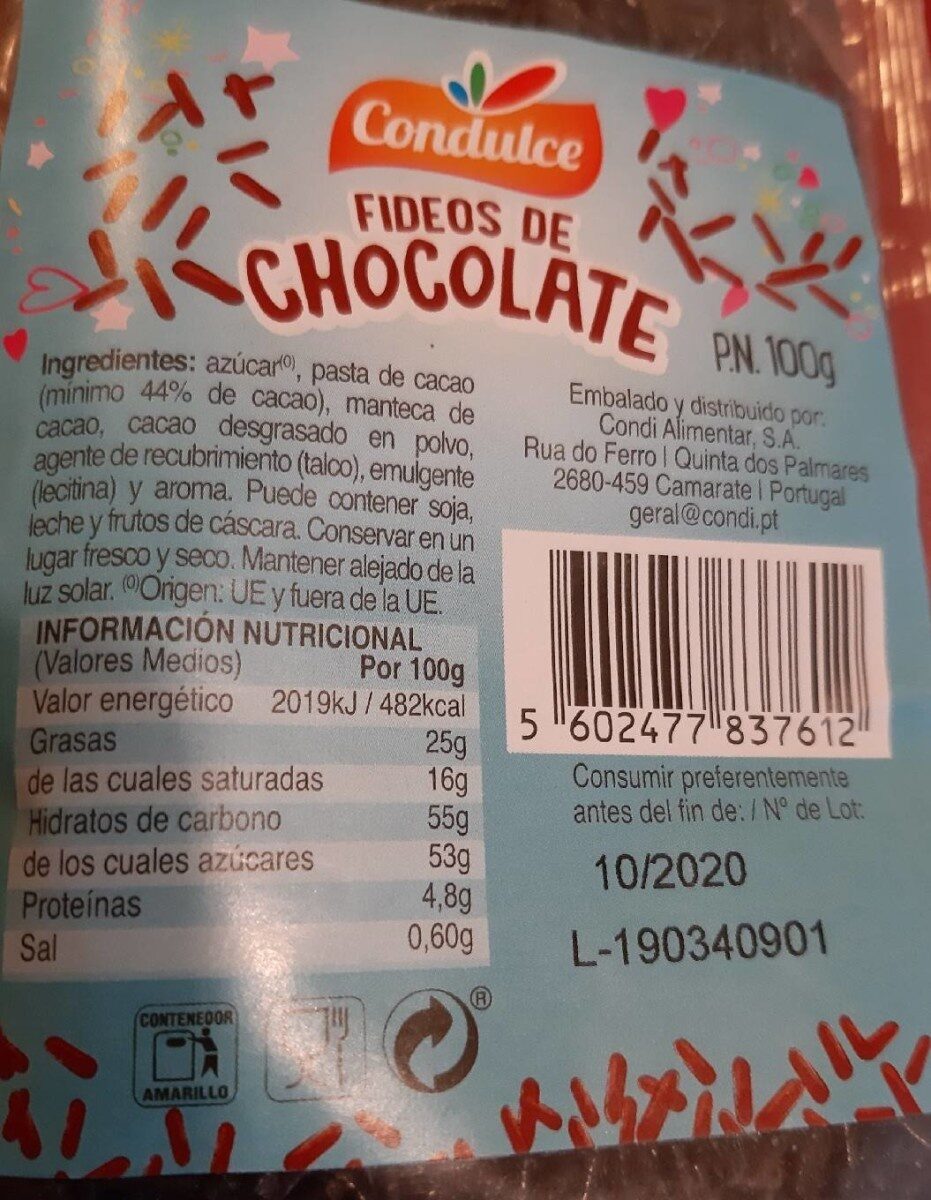 FIDEOS DE CHOCOLATE - Producte - es
