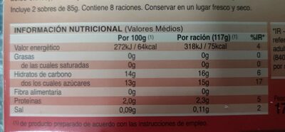 Gelatina sabor piña colada - Informació nutricional - es