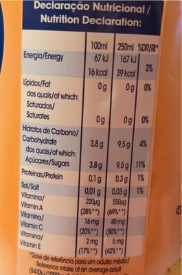 Sumo S / Gas Vitamina Frutos Exoticos / Cenoura - Tableau nutritionnel