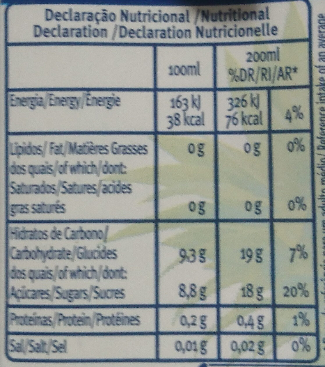 Néctar Tutti Frutti - Dados nutricionais