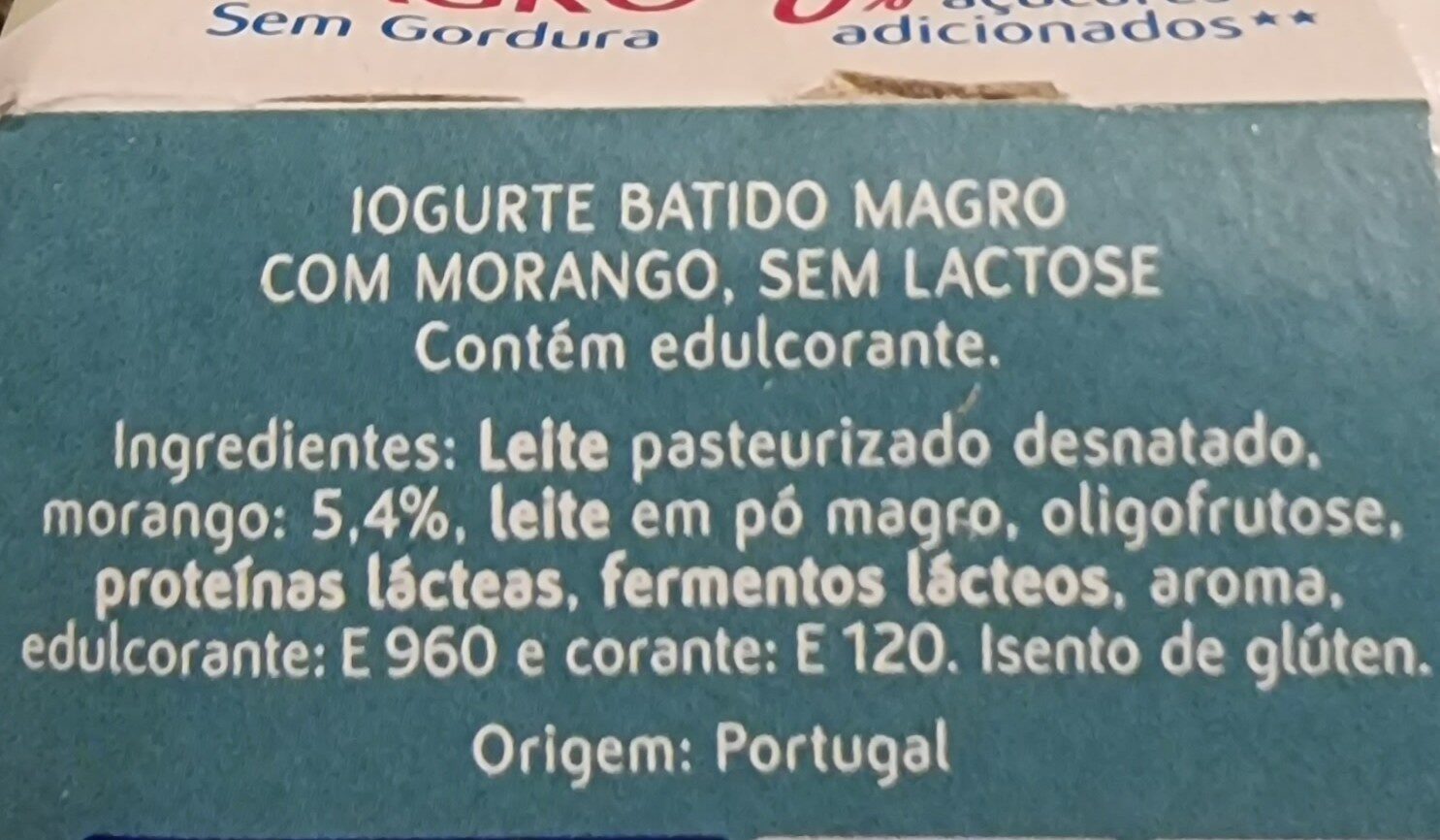 Iogurte Batido Magro Com Morango, Sem Lactose - المكونات - pt